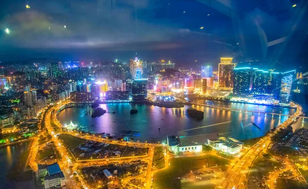 Letecký Pohled Město Mrakodrapy Kasina Noci Macau — Stock fotografie