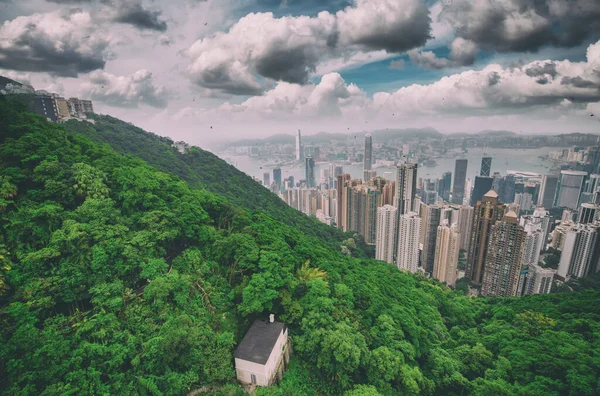 Downtown Hong Kong Vista Panorâmica Ponto Vista Victoria Peak Pôr — Fotografia de Stock