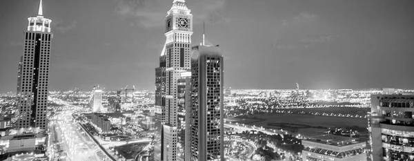 Downtown Dubai Skyscrapers Sheikh Zayed Road Aerial View Night — Stockfoto