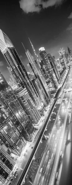 Downtown Dubai Skyscrapers Sheikh Zayed Road Aerial View Night — 图库照片