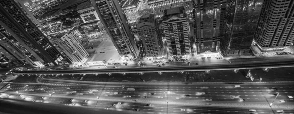 Downtown Dubai Grattacieli Lungo Sheikh Zayed Strada Vista Aerea Notte — Foto Stock