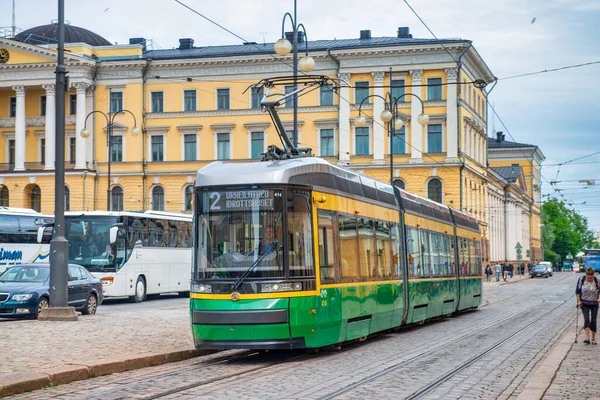 Helsinki Finland July 3Rd 2017 Tram Speeds City Streets — Stock Photo, Image