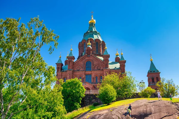 Helsinki Finland Juli 4Th 2017 Kathedraal Van Uspenski Een Heldere — Stockfoto