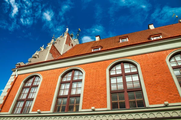 Fassade Aus Rotem Backstein Zentrum Von Riga Lettland — Stockfoto