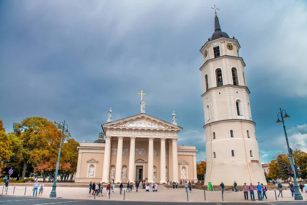 Vilnius Litwa Lipiec 2017 Dzwonnica Fasada Bazyliki Stanisława Władysława Placu — Zdjęcie stockowe