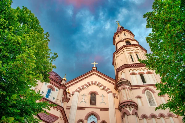 Kostel Mikuláše Při Západu Slunce Vilniusu Litva — Stock fotografie