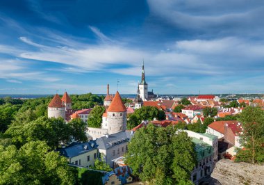 Panoramic aerial view of Tallinn from city hill, Estonia