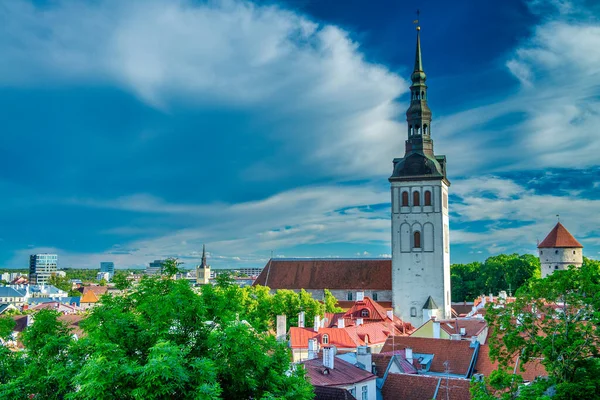 Старый Город Таллинна Стенами Зданиями Вид Тоомпеа Эстония — стоковое фото