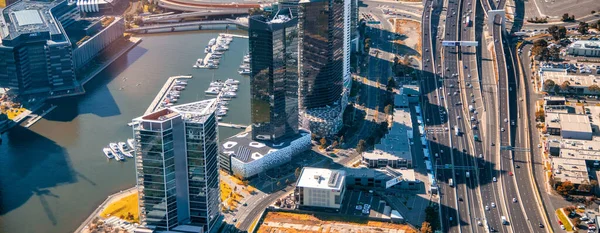 Melbourne Australia September 2018 Aerial City Skyline Helicopter Downtown Yarra — Stockfoto