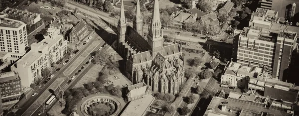 Melbourne Cathedral Από Ελικόπτερο — Φωτογραφία Αρχείου