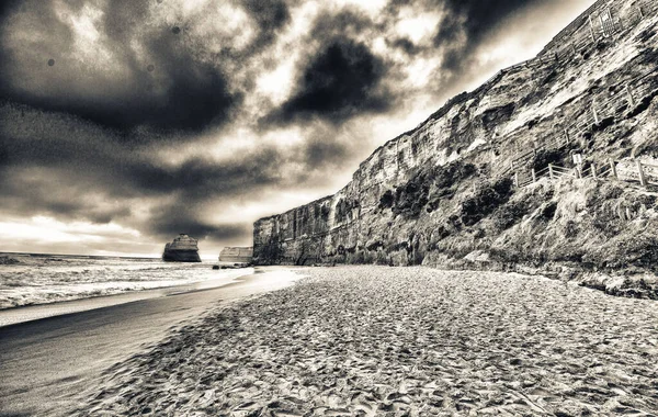 Aerial View Amazing Twelve Apostles Stormy Sunset Port Campbell National — Stock Photo, Image