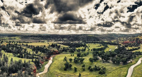 Панорамный Вид Воздуха Национальный Памятник Башни Дьявола Закате Вайоминг Точки — стоковое фото