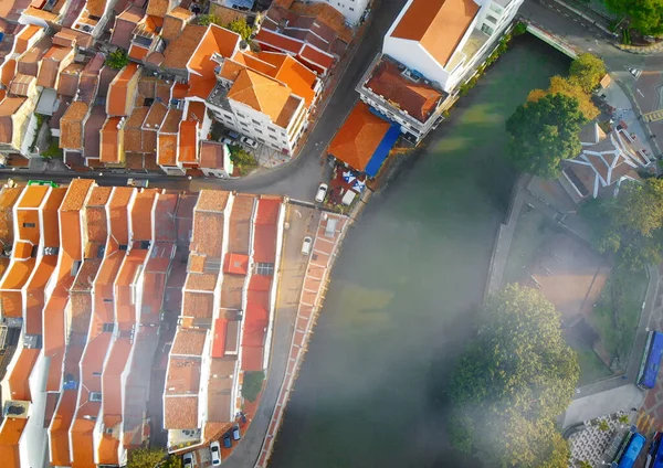 Malaca Malásia Vista Aérea Casas Cidade Rio Horizonte Drone Dia — Fotografia de Stock