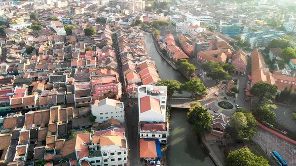 Melaka Malaysia Luftaufnahme Von Stadthäusern Und Skyline Aus Der Drohne — Stockfoto