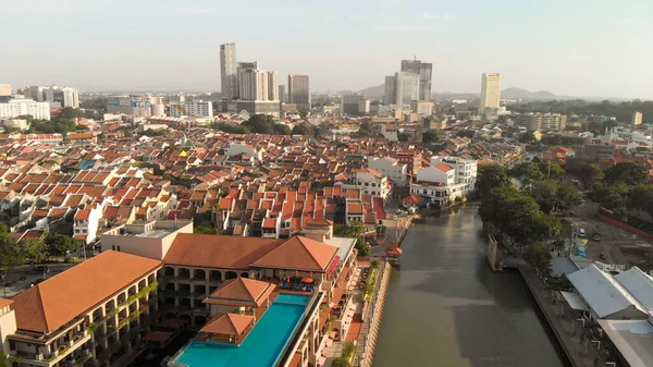 Malacca Malaysia Aerial View City Homes River Skyline Drone Clear — Stock Photo, Image
