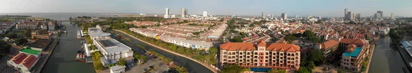 Melaka Malásia Vista Aérea Panorâmica Horizonte Cidade Rio Drone Dia — Fotografia de Stock