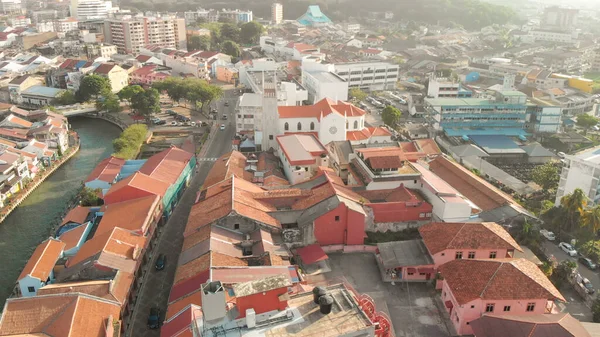 Malacca Malezja Widok Lotu Ptaka Domy Panoramę Miasta Drona Pogodny — Zdjęcie stockowe