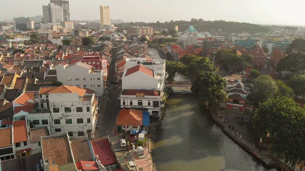 Malacca Malaysia December 2019 Aerial View City Skyline River Drone — Stock Photo, Image