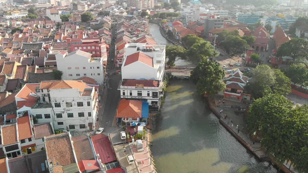 Malakka Maleisië Luchtfoto Van Stadswoningen Skyline Vanaf Drone Een Heldere — Stockfoto