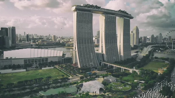 Singapore Januari 3Rd 2020 Drönarens Synvinkel Marina Bay Sands Och — Stockfoto