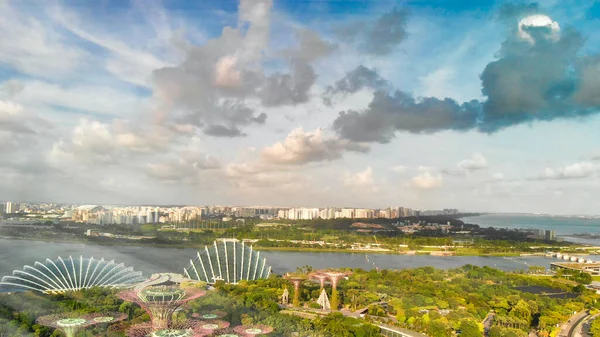 Obszar Marina Bay Singapurze Widok Lotu Ptaka Obrzeża Miasta Pogodny — Zdjęcie stockowe