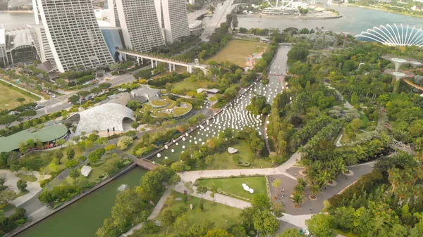 Marina Bay Området Singapore Flygfoto Över Stadsparken Klar Solig Dag — Stockfoto