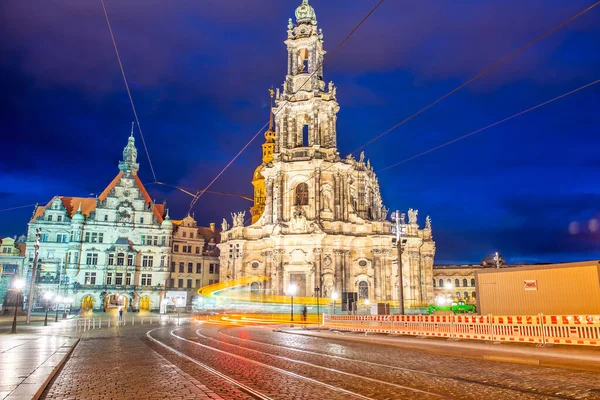 Dresden Alemania Julio 2016 Catedral Católica Romana Dresde Por Noche — Foto de Stock