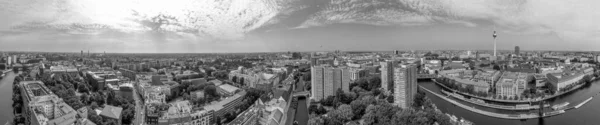 Panoramiczny Widok Lotu Ptaka Panoramę Berlina Zachodzie Słońca Ważnymi Zabytkami — Zdjęcie stockowe