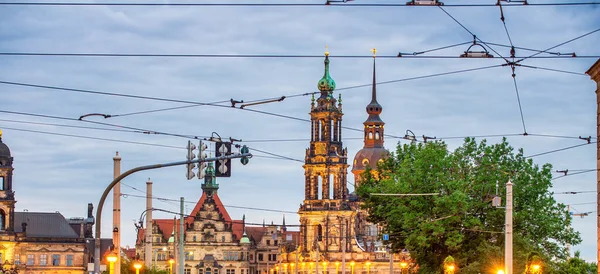 Dresden Viktigaste Sevärdheterna Natten Från Stadstorget Tyskland — Stockfoto
