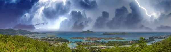 Panoramic Aerial View Eden Island Mahe Seascape Hill Storm Seychelles — Stock Photo, Image