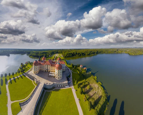 Vue Aérienne Panoramique Château Moritzburg Par Temps Clair Ensoleillé Saxe — Photo