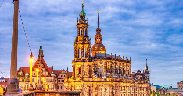 Главные Достопримечательности Дрездена Ночью Городской Площади Германия — стоковое фото