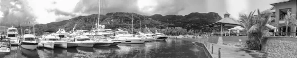 Vista Panorâmica Porto Eden Island Barcos Mahe Seychelles — Fotografia de Stock