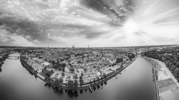 Πανοραμική Εναέρια Άποψη Του Lubeck Cityscape Μια Συννεφιασμένη Μέρα Γερμανία — Φωτογραφία Αρχείου