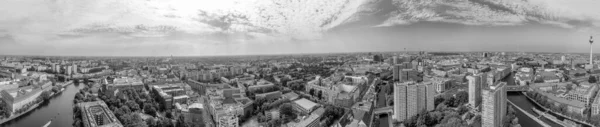 Panoramatický Letecký Výhled Panorama Berlína Při Západu Slunce Významnými Městskými — Stock fotografie