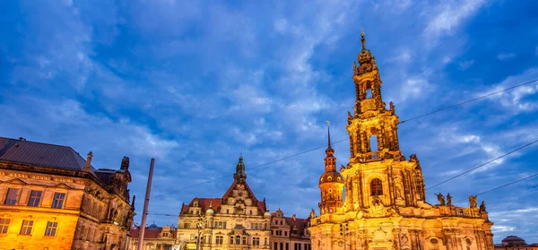Главные Достопримечательности Дрездена Ночью Городской Площади Германия — стоковое фото