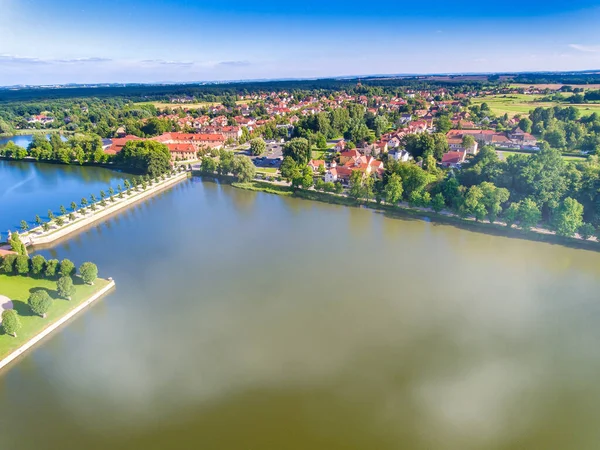 Panoramiczny Widok Lotu Ptaka Zamek Moritzburg Słoneczny Dzień Saksonia Niemcy — Zdjęcie stockowe