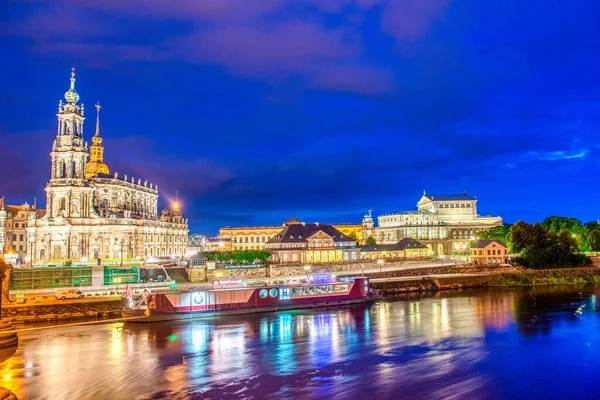 Dresden Germany July 2016 Major Landmarks Dresden Night Elbe River — Stock Photo, Image