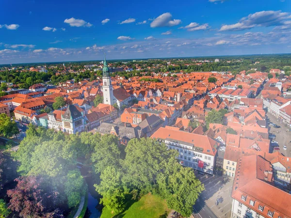 Panoramatický Pohled Středověké Panorama Celle Jasného Slunečného Dne Dolní Sasko — Stock fotografie