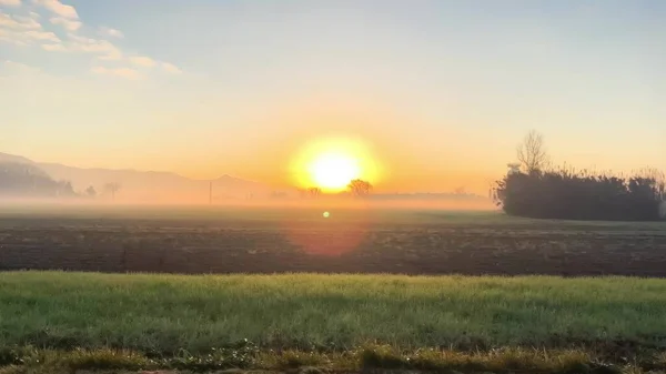 Belo Nascer Sol Inverno Moton Lento Como Visto Carro Movimento — Fotografia de Stock