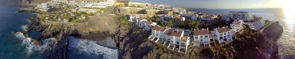 Légi Panorámás Kilátás Garachico Táj Otthonok Medencék Tenerife Drón — Stock Fotó