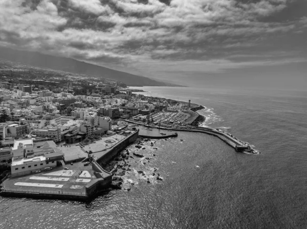 Puerto Cruz Från Drönare Teneriffa Kanarieöarna — Stockfoto