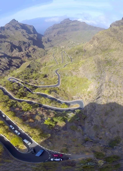 Panorama Aéreo Vertical Estrada Para Monte Teide Tenerife Partir Drone — Fotografia de Stock