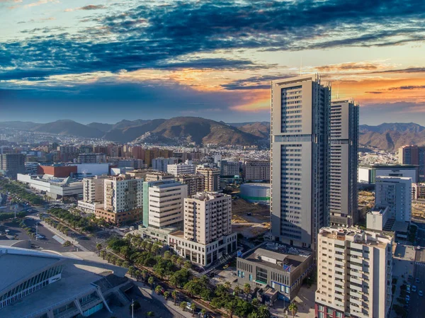 Aerial View Santa Cruz Tenerife Sunny Day Skyscrapers Coastline Drone — Stock Photo, Image