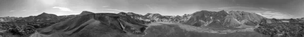 Černobílý Panoramatický Letecký Pohled Krajinu Landmannalaugar Letní Sezóně Island — Stock fotografie