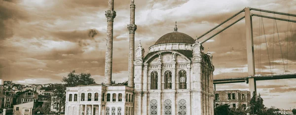 Besiktas Ortakoy Moschee Buyuk Mecidiye Camii Und Bosporus Brücke Berühmte — Stockfoto