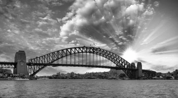 Sidney Limanı Köprüsü Avustralya Nın Panoramik Gün Batımı Görüntüsü — Stok fotoğraf