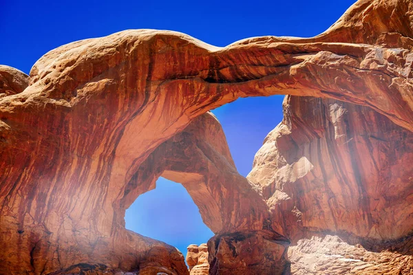 Double Arch Uma Formação Rochosa Natural Dentro Parque Nacional Dos — Fotografia de Stock