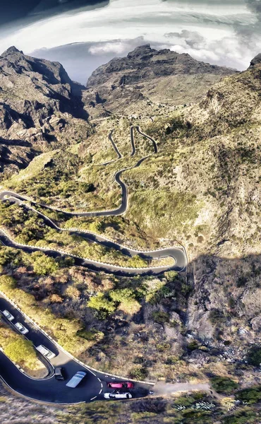 Nad Hlavou Vzdušné Vertikální Panorama Silnice Teide Tenerife Dronu — Stock fotografie