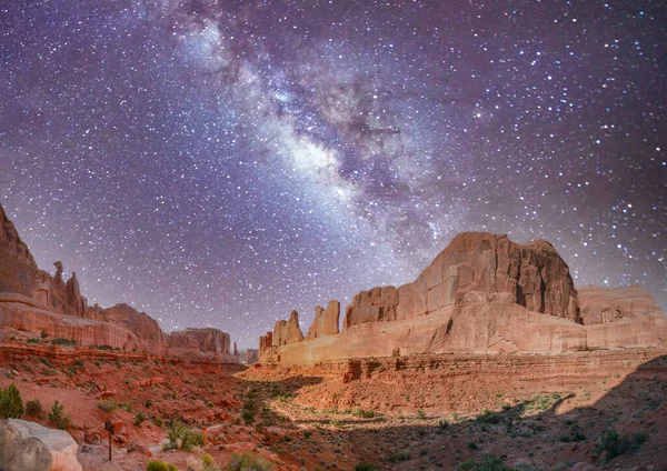 Starry Night Park Avenue Rotsformaties Arches National Park Utah Verenigde — Stockfoto